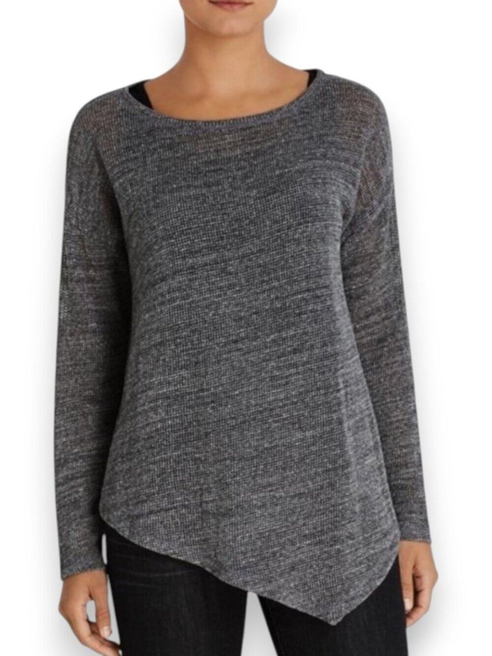 Eileen Fisher XS Melange Cotton Mesh Pullover Knit Angled Hem Sweater